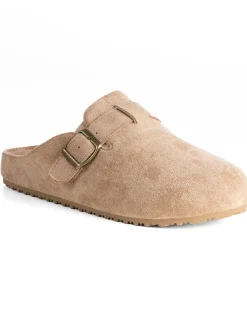 Ciabatte mule uomo camoscio con fibbia in metallo beige GIOSAL-S1316A