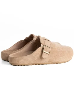 Ciabatte mule uomo camoscio con fibbia in metallo beige GIOSAL-S1316A