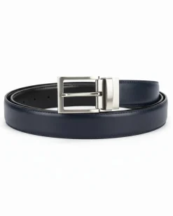 Cintura uomo larga cinta fibbia in metallo regolabile double-face nero blu ecopelle martellata GIOSAL-A2135A