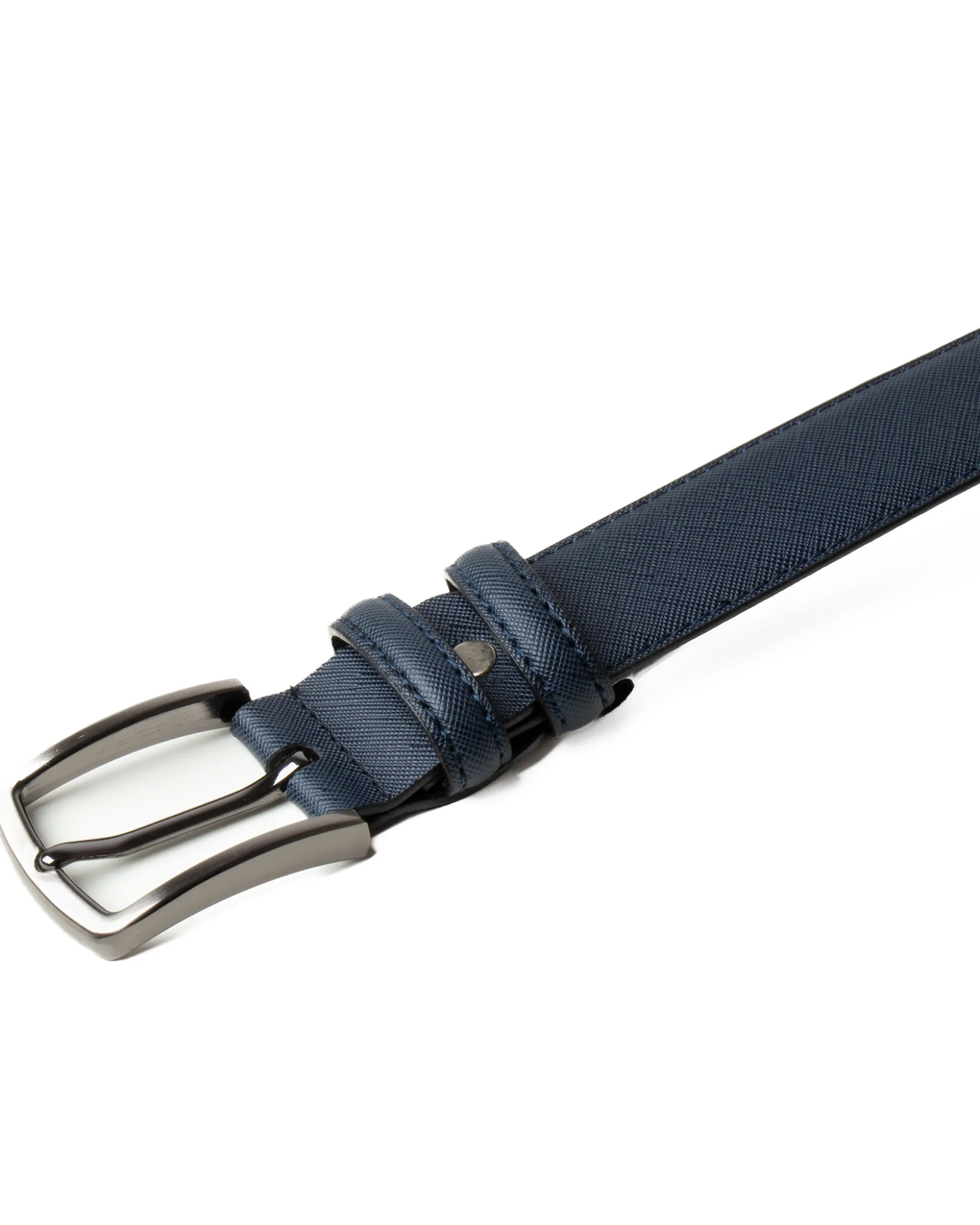 Cintura Uomo Larga Cinta Fibbia in Metallo Regolabile Ecopelle Texture Saffiano Blu GIOSAL-A2127A