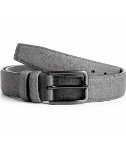 Cintura uomo saffiano tessuto doppia cucitura fibbia in metallo scuro tinta unita grigio GIOSAL-A2144A