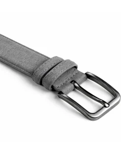 Cintura uomo saffiano tessuto doppia cucitura fibbia in metallo scuro tinta unita grigio GIOSAL-A2144A