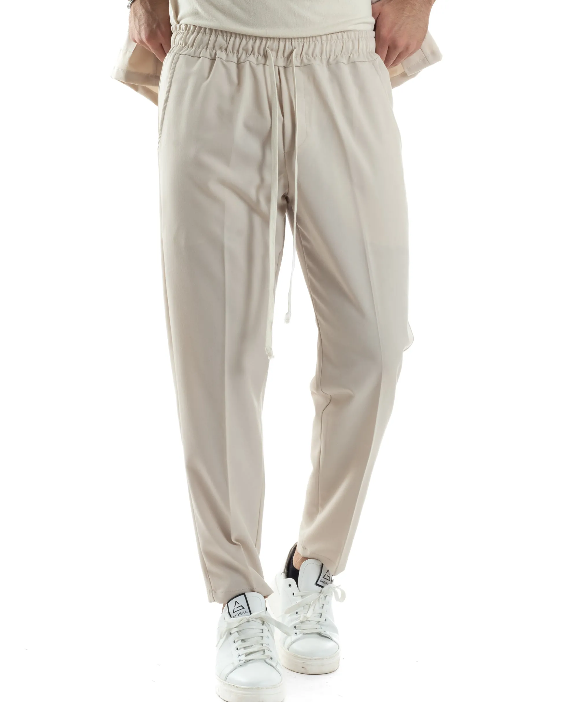 Completo set coordinato uomo giacca kimono pantaloni beige GIOSAL-OU2446A