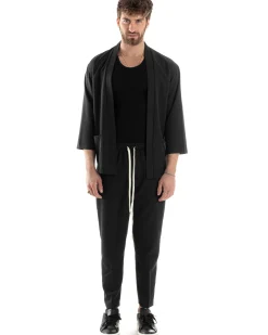 Completo set coordinato uomo giacca kimono pantaloni nero GIOSAL-OU2445A