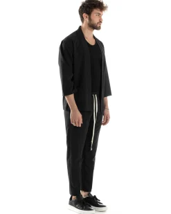 Completo set coordinato uomo giacca kimono pantaloni nero GIOSAL-OU2445A