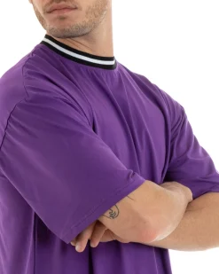 Completo Set Coordinato Uomo Cotone Viscosa T-Shirt Bermuda Outfit Viola GIOSAL-OU2309A