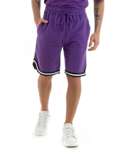 Completo Set Coordinato Uomo Cotone Viscosa T-Shirt Bermuda Outfit Viola GIOSAL-OU2309A
