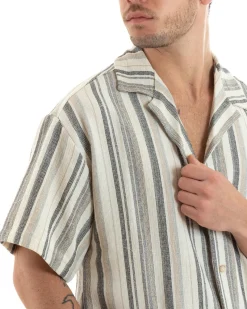 Completo Set Coordinato Uomo Cotone Camicia Con Colletto Bermuda Outfit GIOSAL-OU2321A