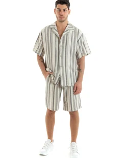 Completo Set Coordinato Uomo Cotone Camicia Con Colletto Bermuda Outfit GIOSAL-OU2321A
