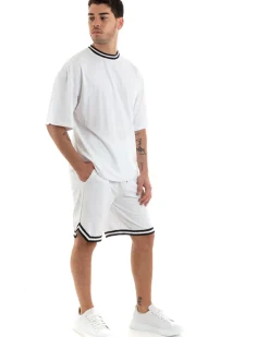 Completo Set Coordinato Uomo Cotone Viscosa T-Shirt Bermuda Outfit Bianco GIOSAL-OU2310A