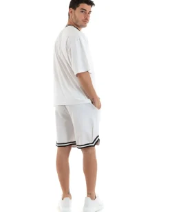 Completo Set Coordinato Uomo Cotone Viscosa T-Shirt Bermuda Outfit Bianco GIOSAL-OU2310A