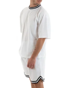 Completo Set Coordinato Uomo Cotone Viscosa T-Shirt Bermuda Outfit Bianco GIOSAL-OU2310A