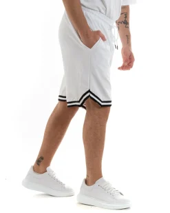 Completo Set Coordinato Uomo Cotone Viscosa T-Shirt Bermuda Outfit Bianco GIOSAL-OU2310A