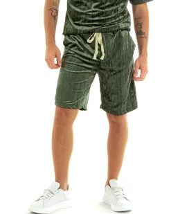 Completo Set Coordinato Uomo Ciniglia T-Shirt Bermuda Outfit Verde GIOSAL-OU2361A