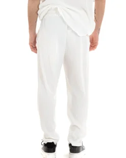 Completo Set Coordinato Uomo Viscosa Plissè T-Shirt Pantaloni Outfit Bianco GIOSAL-OU2286A