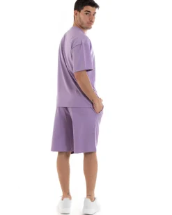 Completo Set Coordinato Uomo Completino Basic T-Shirt Bermuda Lilla GIOSAL-OU2314A