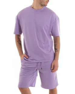 Completo Set Coordinato Uomo Completino Basic T-Shirt Bermuda Lilla GIOSAL-OU2314A