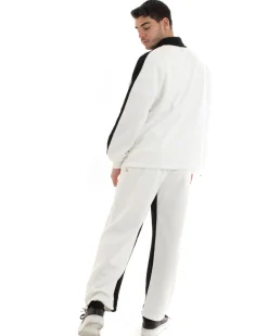 Completo Tuta Uomo Cotone Bianco Oversize Relaxed Fit Felpa Con Colletto Pantaloni GIOSAL-OU2234A