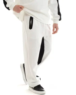 Completo Tuta Uomo Cotone Bianco Oversize Relaxed Fit Felpa Con Colletto Pantaloni GIOSAL-OU2234A