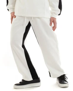 Completo Tuta Uomo Cotone Bianco Oversize Relaxed Fit Felpa Con Colletto Pantaloni GIOSAL-OU2234A