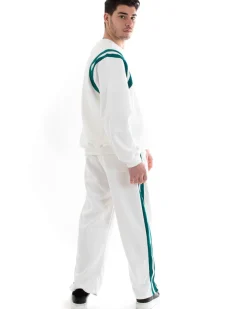 Completo Tuta Uomo Oversize Basic Felpa Girocollo Pantaloni Cotone Relaxed Fit Bianco GIOSAL-OU2236A