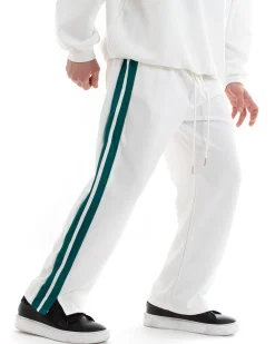 Completo Tuta Uomo Oversize Basic Felpa Girocollo Pantaloni Cotone Relaxed Fit Bianco GIOSAL-OU2236A