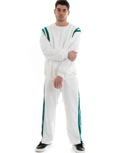 Completo Tuta Uomo Oversize Basic Felpa Girocollo Pantaloni Cotone Relaxed Fit Bianco GIOSAL-OU2236A