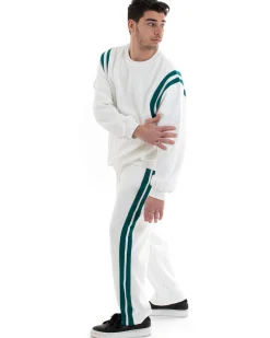 Completo Tuta Uomo Oversize Basic Felpa Girocollo Pantaloni Cotone Relaxed Fit Bianco GIOSAL-OU2236A