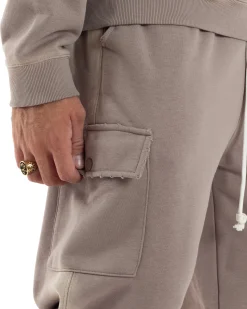 Completo Tuta Uomo Slavato Caldo Cotone Tracksuit Felpa Pantaloni Cargo Fango OU2477A