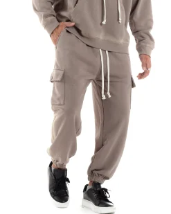 Completo Tuta Uomo Slavato Caldo Cotone Tracksuit Felpa Pantaloni Cargo Fango OU2477A