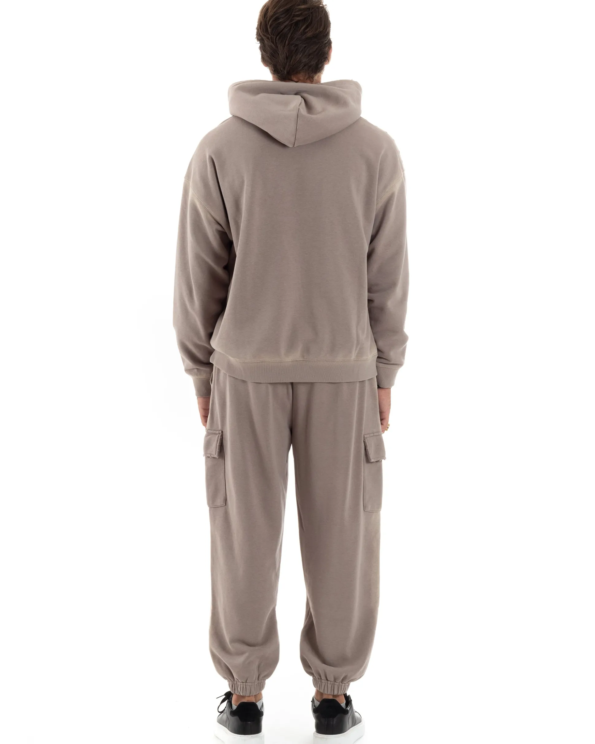 Completo Tuta Uomo Slavato Caldo Cotone Tracksuit Felpa Pantaloni Cargo Fango OU2477A