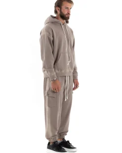 Completo Tuta Uomo Slavato Caldo Cotone Tracksuit Felpa Pantaloni Cargo Fango OU2477A