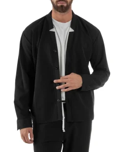 Coordinato Camicia Scollo V Pantaloni Viscosa Casual Nero OU2536A