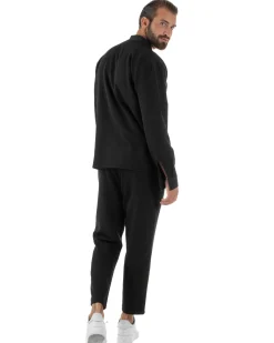 Coordinato Camicia Scollo V Pantaloni Viscosa Casual Nero OU2536A
