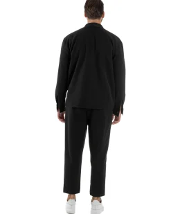 Coordinato Camicia Scollo V Pantaloni Viscosa Casual Nero OU2536A