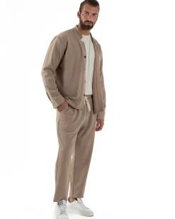 Coordinato Camicia Scollo V Pantaloni Viscosa Casual Beige OU2535A