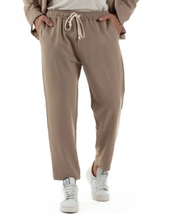 Coordinato Camicia Scollo V Pantaloni Viscosa Casual Beige OU2535A
