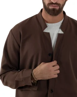 Coordinato Camicia Scollo V Pantaloni Viscosa Casual Marrone OU2534A