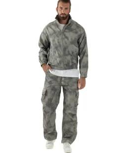 Coordinato Tuta Giacca Giubbotto Pantaloni Baggy Cargo Tie Dye Verde OU2530A