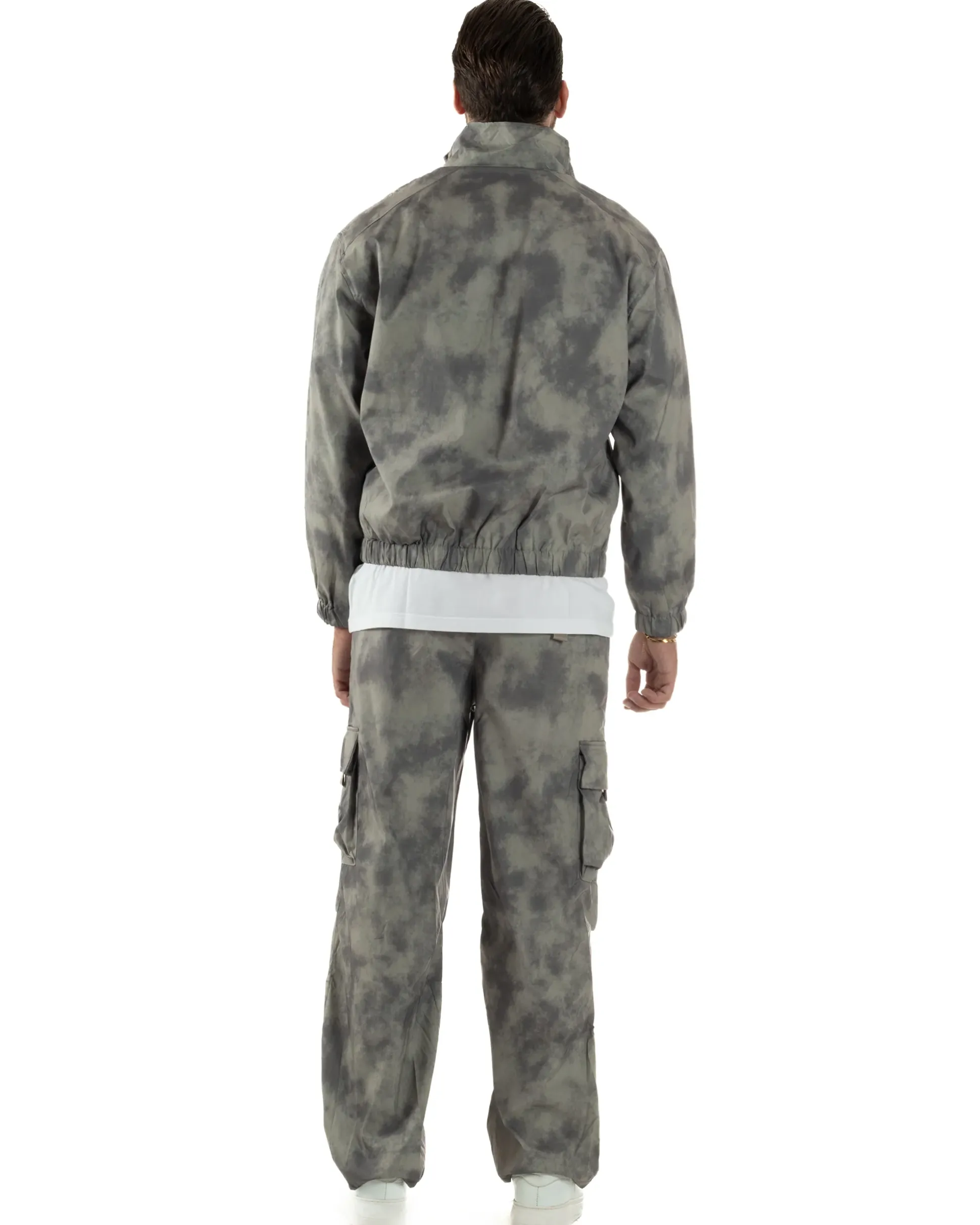 Coordinato Tuta Giacca Giubbotto Pantaloni Baggy Cargo Tie Dye Verde OU2530A
