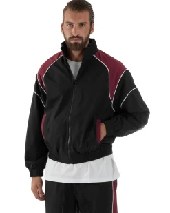 Coordinato Tuta Giacca Giubbotto Pantaloni Baggy Outfit Bicolore Nero OU2533A