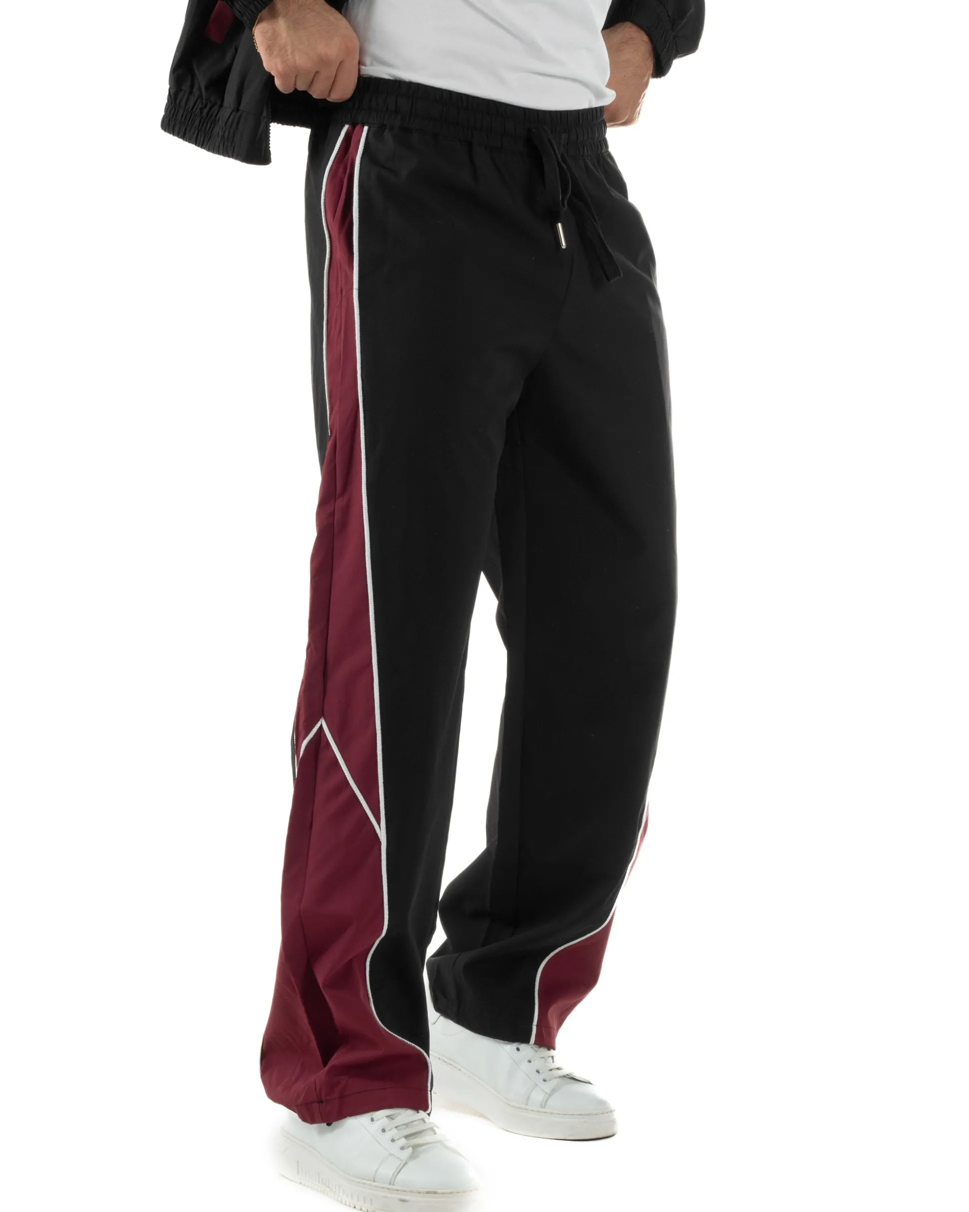 Coordinato Tuta Giacca Giubbotto Pantaloni Baggy Outfit Bicolore Nero OU2533A