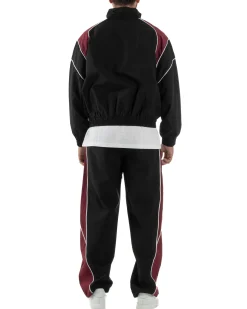Coordinato Tuta Giacca Giubbotto Pantaloni Baggy Outfit Bicolore Nero OU2533A