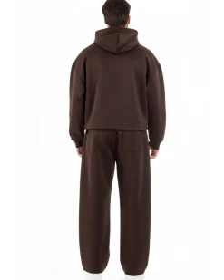 Coordinato tuta uomo viscosa felpa boxy crop pantaloni baggy marrone GIOSAL-OU2553A