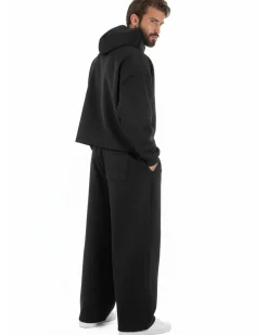 Coordinato tuta uomo viscosa felpa boxy crop pantaloni baggy nero GIOSAL-OU2552A