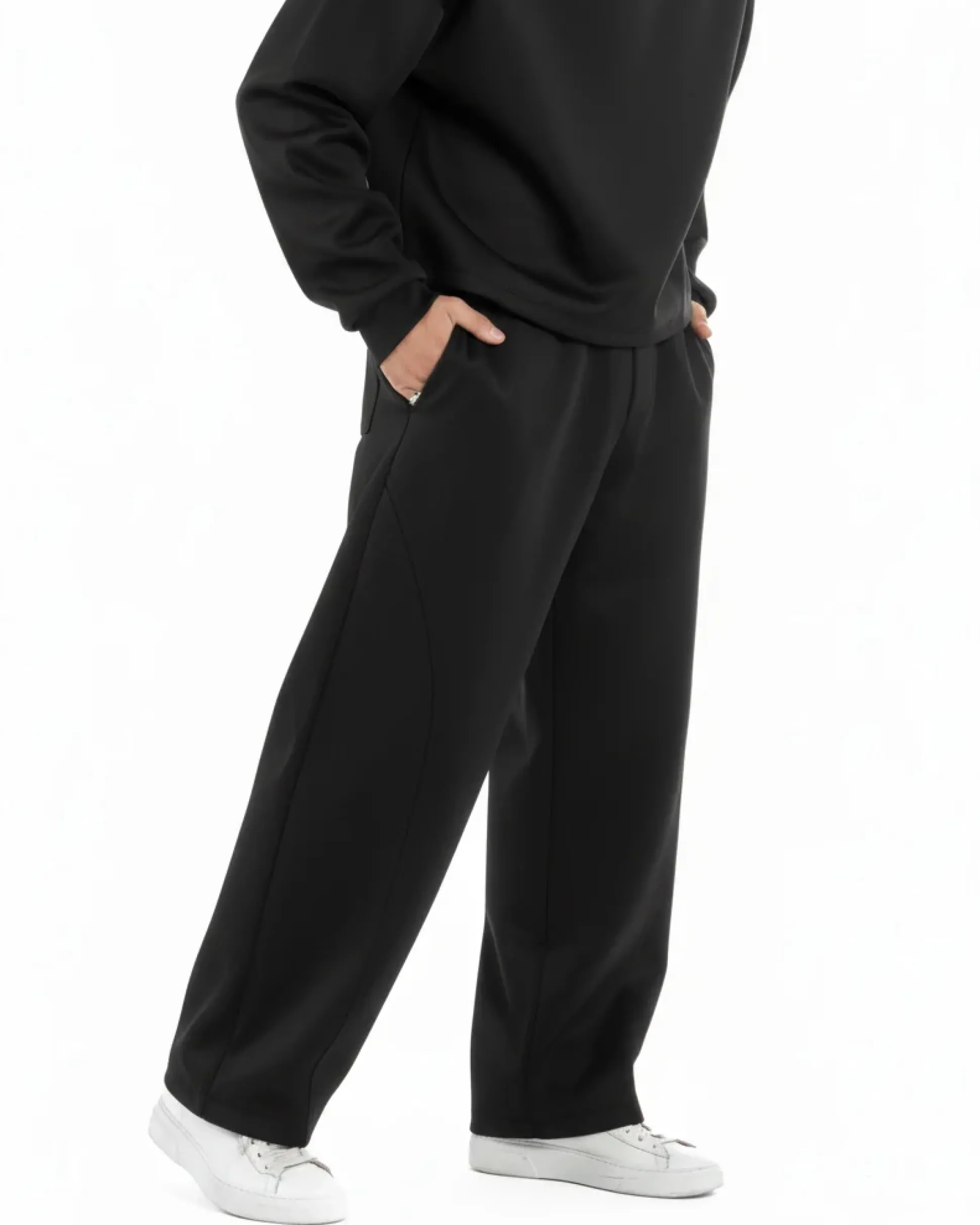 Coordinato tuta uomo viscosa felpa boxy crop pantaloni baggy nero GIOSAL-OU2552A