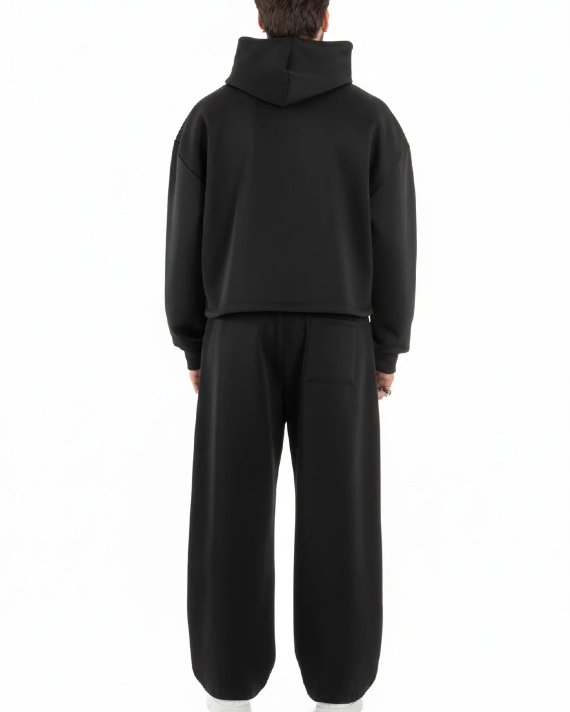 Coordinato tuta uomo viscosa felpa boxy crop pantaloni baggy nero GIOSAL-OU2552A