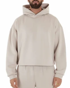 Coordinato tuta uomo viscosa felpa boxy crop pantaloni baggy panna GIOSAL-OU2551A