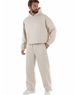 Coordinato tuta uomo viscosa felpa boxy crop pantaloni baggy panna GIOSAL-OU2551A