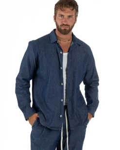 Coordinato uomo completo cotone camicia jogger relaxed fit denim GIOSAL-OU2564A